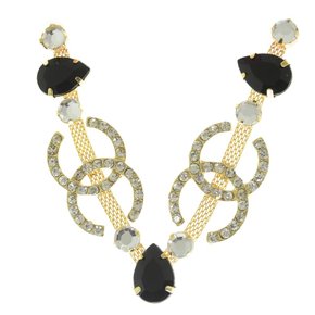 Cabedal Banhado Chanelle V com Pedrarias e Strass