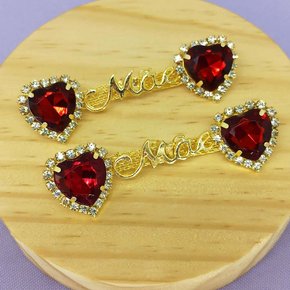 Cabedal Banhado Mãe Coração Lateral com Pedrarias e Strass