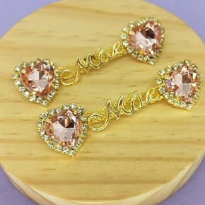 Cabedal Banhado Mãe Coração Lateral com Pedrarias e Strass