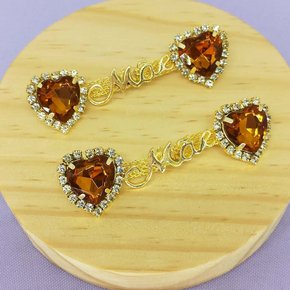 Cabedal Banhado Mãe Coração Lateral com Pedrarias e Strass