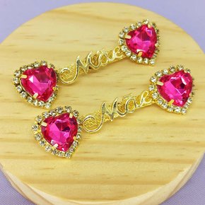 Cabedal Banhado Mãe Coração Lateral com Pedrarias e Strass