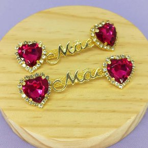 Cabedal Banhado Mãe Coração Lateral com Pedrarias e Strass