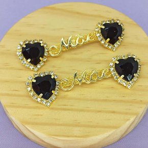 Cabedal Banhado Mãe Coração Lateral com Pedrarias e Strass