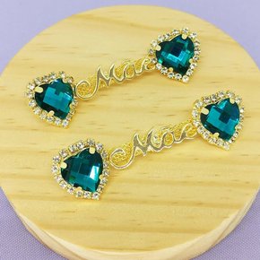 Cabedal Banhado Mãe Coração Lateral com Pedrarias e Strass