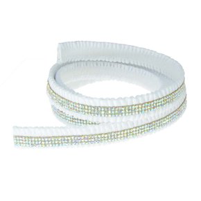 Tira de Tecido Elástica com Strass 15mm Branco - metro