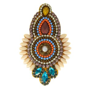 Aplique de Tecido Cocar Kauane Lateral com Pedrarias e Strass