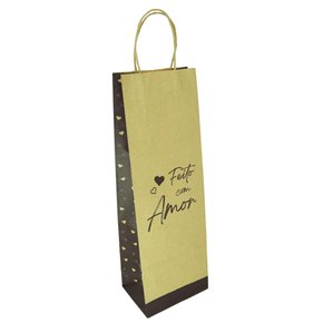 Sacola 12cm x 36cm Feito com Amor Corações - Unidade