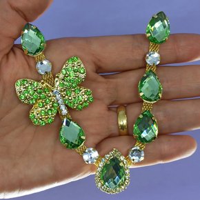 Cabedal Banhado Borboletas Bárbara V com Pedrarias e Strass