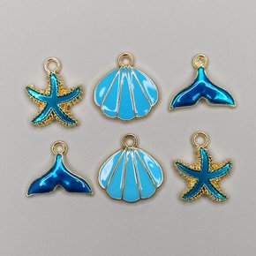 Kit de Pingentes de Metal com Argola - Concha + Estrela + Sereia