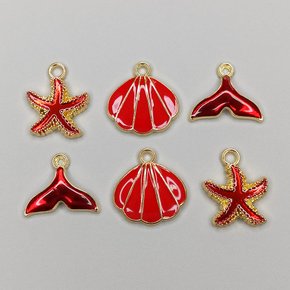 Kit de Pingentes de Metal com Argola - Concha + Estrela + Sereia