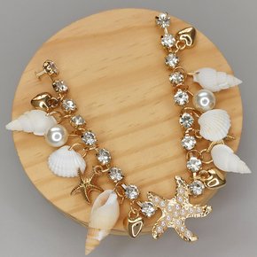 Cabedal Conchas Naturais V com Pingentes e Strass