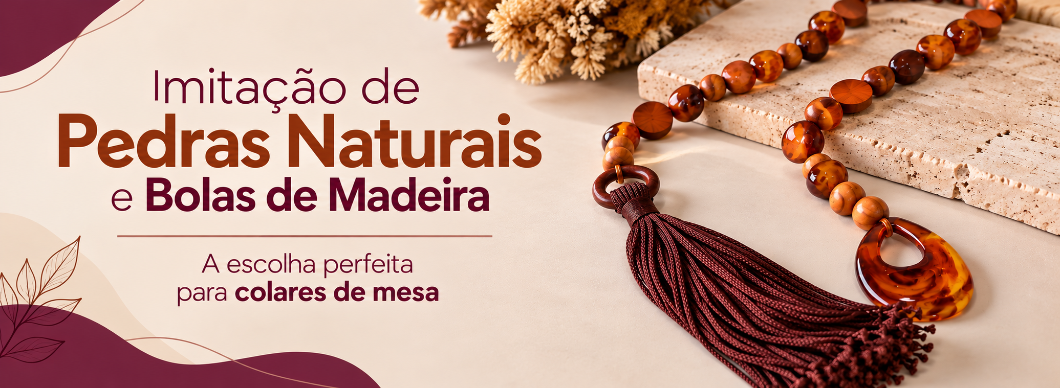 colar de mesa em madeira e ambar 1